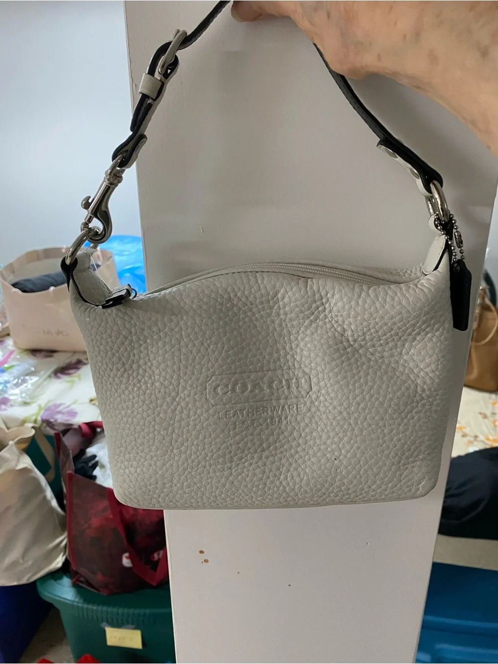 Coach White Leather Handbag with Logo Key Charm